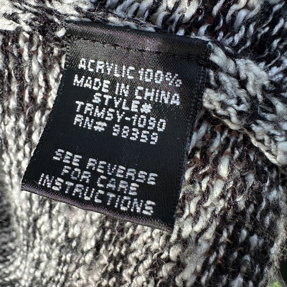 Maddison Women’s Black and White Knit Open Front Hooded Cardigan Large - Picture 5 of 6